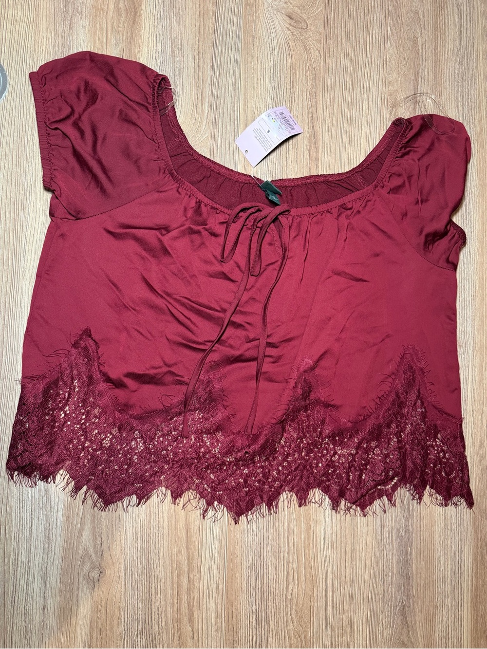 wild fable Burgundy Lace-Hem Scoop Neck Blouse